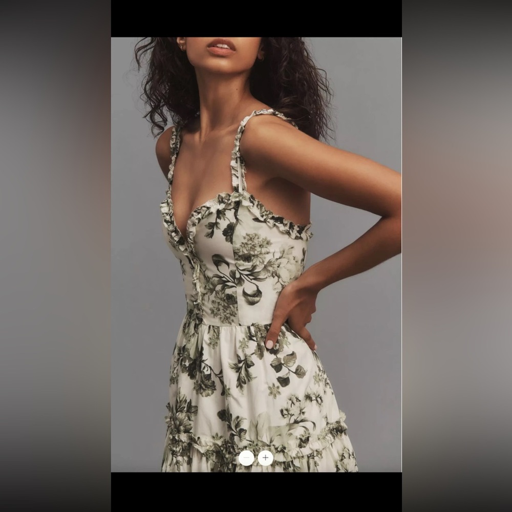 Anthropologie White and Green Floral Midi Dress Size Small - Picture 2 of 9
